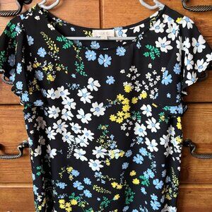 LOFT Floral Top with Flutter Cap Sleeves